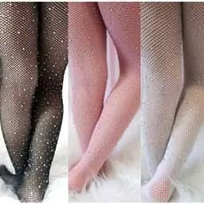 Meia Calça Arrastão Com Strass Brilho Infantil Festa e Dança Cor Rosa