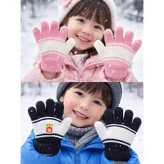 Kit 3 Pares Luvas infantis de tricô quentinhas com cinco dedos padrão listrado outono e inverno para Bebe ate 8 anos