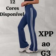 Calça Pantalona Cintura Alta Com Listras Laterais Estilo Flare Tecido Suplex Premium Elegante Moda Dry Fit Zero Trasp.