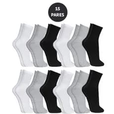 Kit Ate 15 Pares Meia Cano Alto 75% Algodão Unissex 36-42 6805