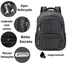 Mochila Grande Impermeável Faculdade Reforçada Notebook Cadeado com Bolso Anti-furto 90222