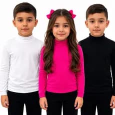 Kit 3 peças de Manga Longa Infantil Gola Alta Cacharrel Menino e Menina Quentinha para Escola e Dia a Dia