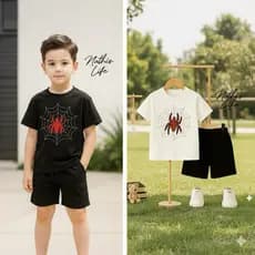 Conjunto Infantil Masculino Manga Curta Básico Verão Estampado Minimalista