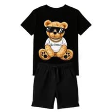 Camiseta + Short Conjunto Infantil Estampa Urso Moda Casual