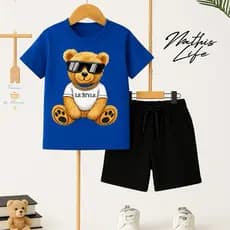 Camiseta + Bermuda Conjunto Infantil Menino Estampa Urso Moda Casual
