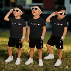 Kit 2 Peças Camiseta + Bermuda Short Conjunto Infantil Menino Estampa Paris Verão Esporte