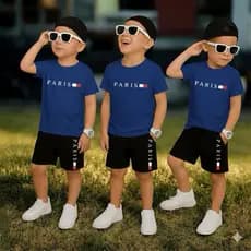 Kit 2 peças Camiseta + bermuda conjunto infantil menino futebol estampa paris verão esporte