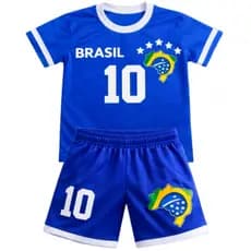 Conjunto Infantil Brasil Azul Copa do Mundo Masculino em Dry Fit Premium Futebol