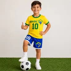 Conjunto Infantil Masculino Copa do Mundo Brasil em Dry Fit Premium Confortável