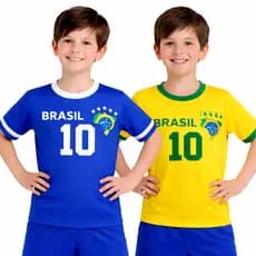 Kit 2 Camisetas Infantil Brasil Masculina Premium Dryfit Copa do Mundo Futebol Respirável Leve