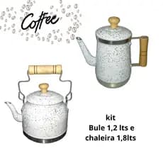 kit 2 Peças Bule Cafeteira + Chaleira para Café Chá Leite com batoque de Madeira