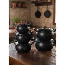 Jogo De Panela 5 Peças Bojudo Oferta Conjunto Caçarola Alumínio Luxo Para Cozinha Retrô