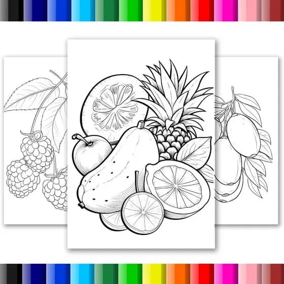 Desenhos para colorir ou esboços para pintura em pano de prato V3 Frutas e legumes- 50 Folhas soltas