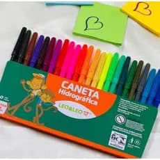 Canetinha Caneta Hidrográfica Hidrocor 24 Cores Estojo Leo e Leo