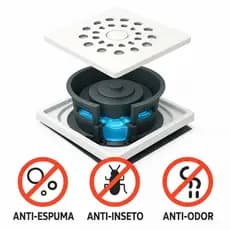 Kit Ralo Tampa Grelha e Porta Grelha Quadrado + Adaptador Tira Mau Cheiro Ralos E Porta Grelhas 10cm