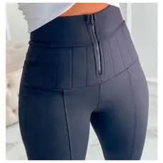 Calça Legging Suplex Poliamida Super Lipo Lip Power Cinta com Elasticidade Lisa Ziper Fake Cintura Alta Premium
