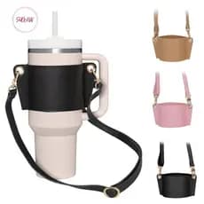 Saco De Couro PU Porta Garrafas Água Tumbler Café Chávena De Chá Com Alça De Ombro Ajustável Manga SUGAW
