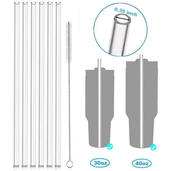 SUGAW Conjunto de canudos de bebidas transparentes, 9mm canudo de garrafa de água, substituição reutilizável canudo