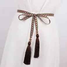 Moda Novo Estilo Étnico Cinto Feminino Saia Longa Alongada Borla Cintura Corda Bordado