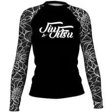 Camisa Térmica UV Feminina Rashguard Flowers All Black Manga Longa