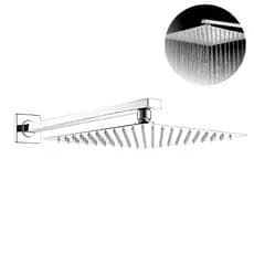 Chuveiro Piscina Jardim Quadrado Solar a Gás Inox Com Braço De 38cm 20x20