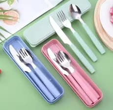 Conjunto de Talheres Inoxidáveis com Estojo, Faca, Garfo e Colher, Rosa