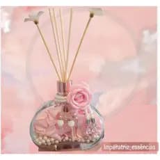 VIDRO JOLY TRANSPARENTE COM 2 VARETA DECORADA E LAÇO CAMELIA ROSA E TAMPA LUXO 300ML R28/410