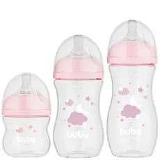 Kit 3 Mamadeiras Buba Easy Flow 120/270/330ml Nuvem Rosa