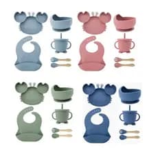 6PCS/kit Caranguejo Conjunto Talheres do Bebê Prato De Jantar De Silicone Para Bebês Com Tigela De ventosa