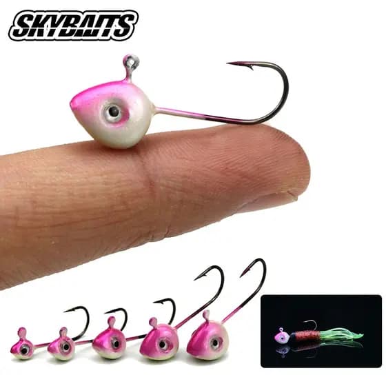 SKYBAITS 5 Pçs/Lote 0.5g/1g/2g/3g/4g/5g Manivela Luminosa Jig Head Ganchos Farpado Anzol Isca Dura Macia Worm Glow Hook