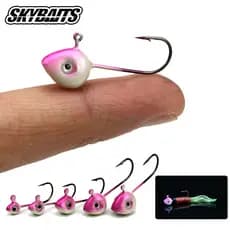 SKYBAITS 5 Pçs/Lote 0.5g/1g/2g/3g/4g/5g Manivela Luminosa Jig Head Ganchos Farpado Anzol Isca Dura Macia Worm Glow Hook