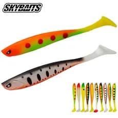 SKYBAITS 2 Pçs T-Tail Iscas Macias 10g 12cm Dupla Cor Wobblers Isca De Pesca Aritificial Cauda Silicone Swimbait Baixo P