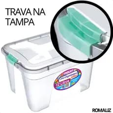 Caixa Organizadora Com Tampa Grande 56L Pequena 12L e 5L Transparente e Trava