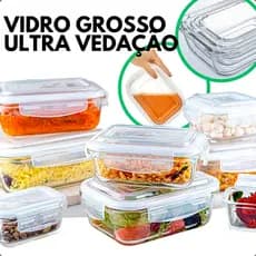 Marmita de Vidro 350ml Potes Hermético KIT 6, 5,  4, 3, 2 e 1 Unis Tampa Travas Microondas Freezer