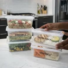 Kit 5 Marmitas Potes Plásticos 1300 ML - Organiza Congelador - Marmita Fitness Dias da Semana