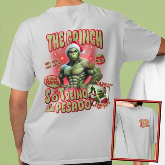 Camiseta De treino Grinch Natal Maromba Sem Papai Noel Só Treino Pesado Camisa Algodão Premium