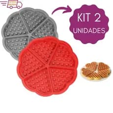 Kit 2 Formas Waffle de Silicone Coração Clink 17,5cm Antiaderente