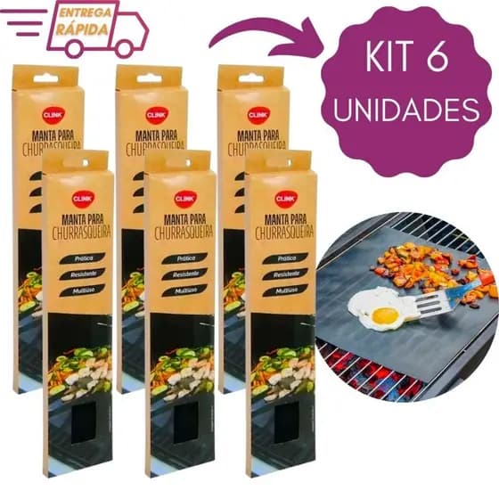 Kit 6 Manta Churrasqueira de Teflon Multiuso Antiaderente para Churrasco Grill e Legumes