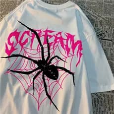 Camiseta estampada casual 100% algodão Scream Spider Streetwear unissex
