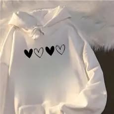 Moletom Feminino Canguru Com Capuz Estampa Quatro Corações Flanelado Fofinho Algodão Confortável