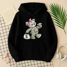 Moletom Blusa de Frio Feminino Rosa Estampada Urso Money Luxo Meninas Blusão Lançamento Premium