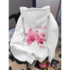 Blusa de Moletom Algodão Feminina Canguru Estampa de Flores Casual