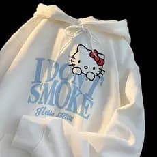 Simples HelloKitty Impresso Solto Hoodie Feminino Inverno Novo Americano Retro Estilo Universitário Manga Longa