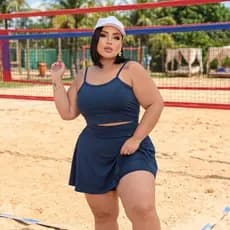 Conjunto Shorts Saia Rodado e Top Plus Size Cintura Alta Academia Fitness Zumba Dança Yoga Pilates