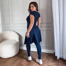 Conjunto Camiseta + Calça Saia Legging Evasê Evangélica Fitness Academia Caminhada Modesta