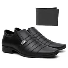 Sapato Social Masculino Elegante Presente Dia Dos Pais Casual Moderno Estiloso  Preto + Carteira
