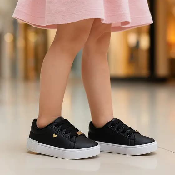 Tênis Infantil Feminino Menina Confortável Casual Escolar Colegial Leve Strass Couro