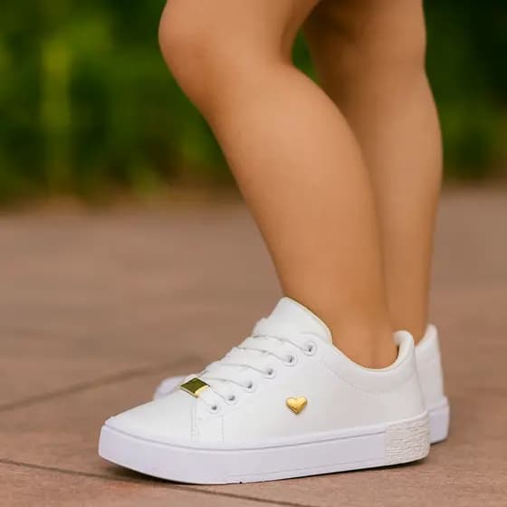 Tênis Infantil Menina Estiloso Elegante Escola Passeio Viagem Dia a Dia Casual Feminino Branco Preto