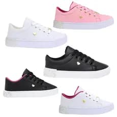 Tênis Infantil Feminino Branco Preto Rosa Com Cadarço Menina Volta as Aulas Escola Passeio Dia a Dia