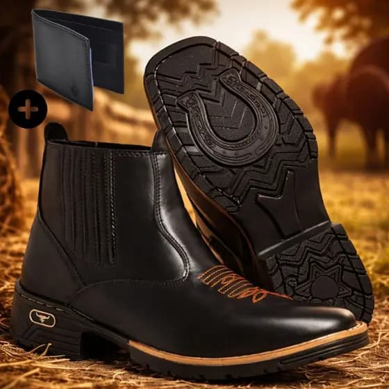 Botina Texana No Sintético Premium - Masculino e Feminina Country Vaquejada Bota Rodeio Chelsea Roça